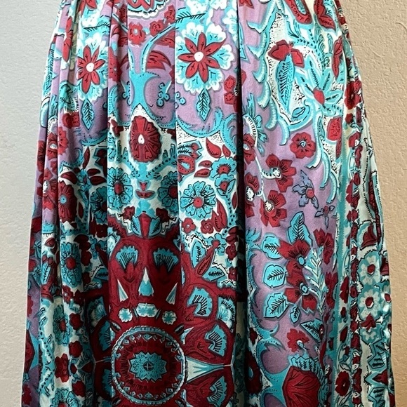 Nolita 100% Silk Boho Midi Length Sleeveless Tiered Dress Turquoise Blue Floral - Picture 4 of 13